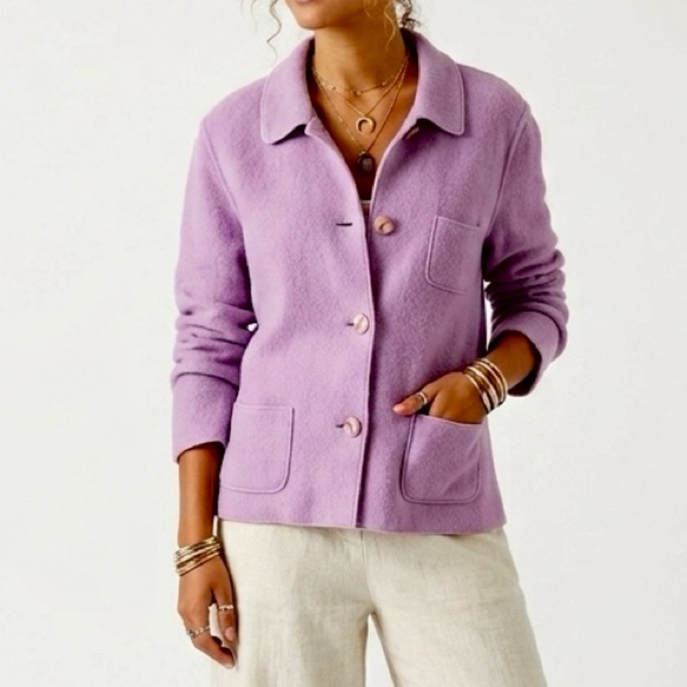 Vintage Boiled Wool HARVÉ BÉNARD Lavender Button Shacket Coat Jacket Blazer Med